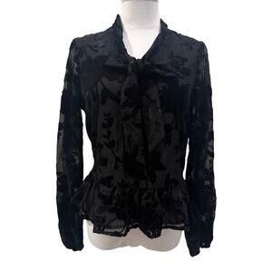 Express Black Sheer Velvet Burnout Blouse Shimmer XS Whimsigoth Peplum Office